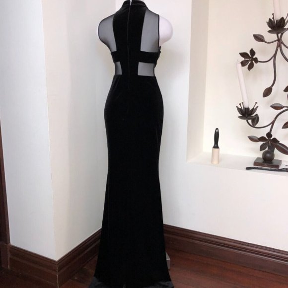 Betsy & Adam Black Velvet Gown Dress Illusion Mesh Size 4 - Picture 3 of 6